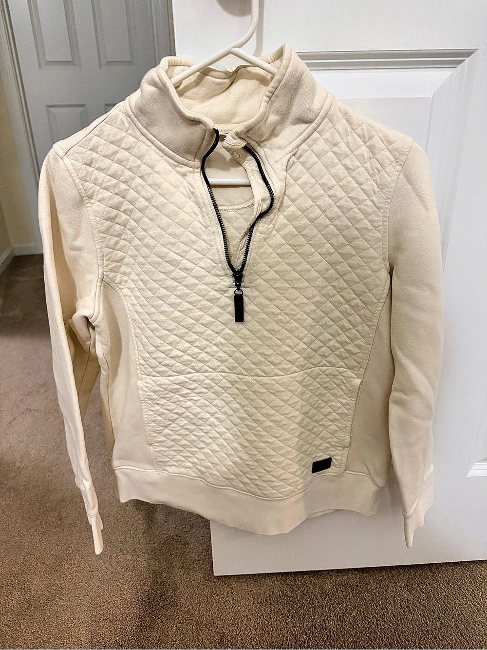 L.L.Bean Quilted Quarter Snap Pullover Sweatshirt -Zip Pullover Cream Petite Med